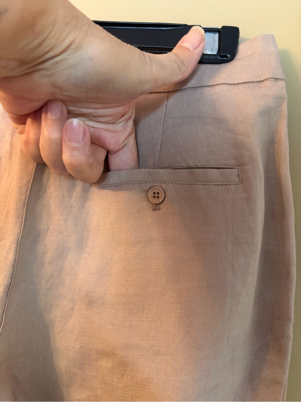 Black Tape Cropped Drawstring Linen-Blend Pants in Pinky-Taupe - Picture 11 of 12